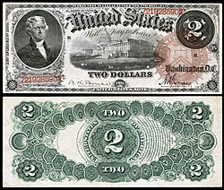 Obverse and reverse of a two-dollar United States Note