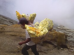 Sulfur Miners Risking Their Lives (Sulfur mining at Kawah Ijen)
