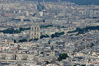Notre-Dame cathedral seen from the Eiffel Tower.